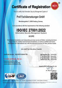 Profi Fachübersetzungen GmbH ISO 27001-7528